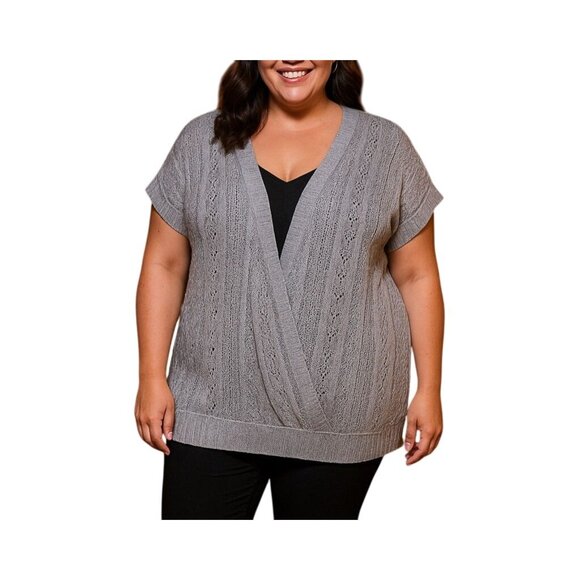Xhilaration Silver Gray Metallic Knit Open Front Cap Sleeve Sweater Top Size XXL - Picture 1 of 8